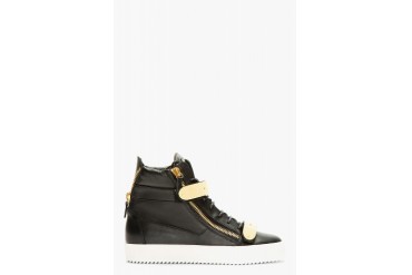 Giuseppe Zanotti Black Leather Metal Accent High top Sneakers