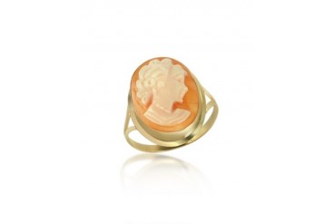 Woman Cornelian Cameo 18K Gold Ring