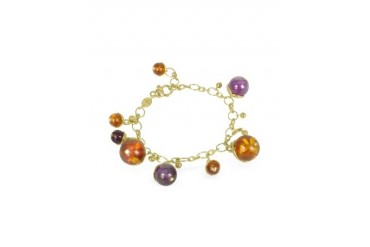 Tulipani Amethyst and Amber Charm 18K Gold Bracelet