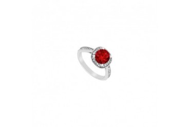 Halo Engagement Ring of CZ and Created Ruby in White Gold 14K Total Gem Wei