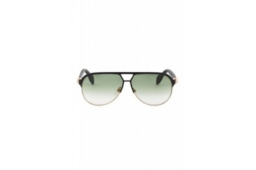 Alexander Mcqueen Black And Gold 4242 Skull Aviator Sunglasses