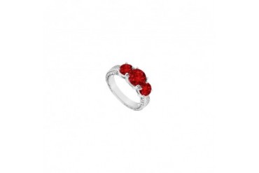 Created Ruby Three Stone Ring 14K White Gold 1.50 CT TGW