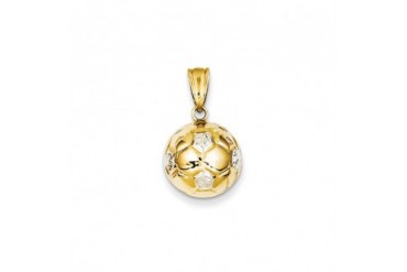 13mm Two-Tone 3D Soccer Ball Pendant in 14K Yellow Gold and Rhodium