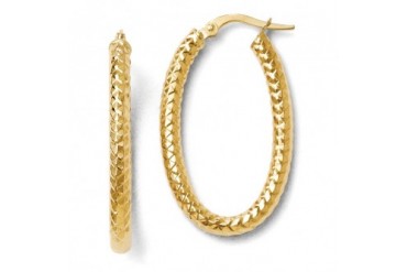 3mm Crisscross Oval Hoop Earrings in 14K Yellow Gold, 32mm(1 1 4 Inch)