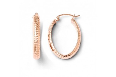 3.5mm 10K Rose Gold Diamond Cut Oval Hoop Earrings, 22mm (7 8 Inch)