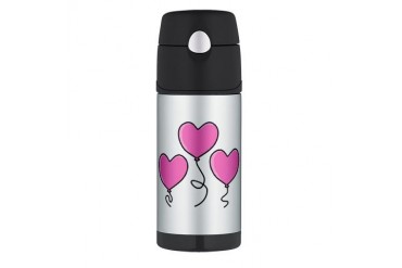 Three Pink Heart Balloons. Romance Thermos Bottle 12oz by CafePress