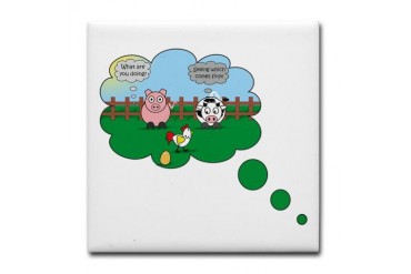 Chicken or the Egg - Rudy and Moody Funny Animals Funny Tile Coaster by CafePress