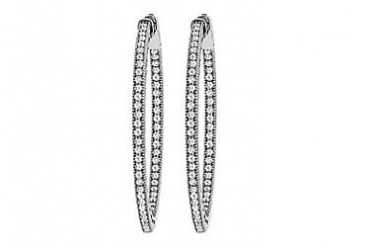 grain Round Inside Out Hoop Earrings in White Rhodium Over Sterling Silver
