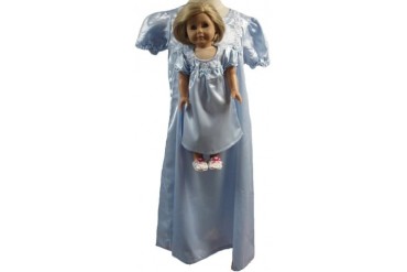 Matching Girls and Doll Blue Satin Nightgown Size 5