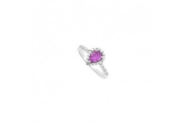 Amethyst with CZ in Pear Design in 14K White Gold Halo Engagement Ring
