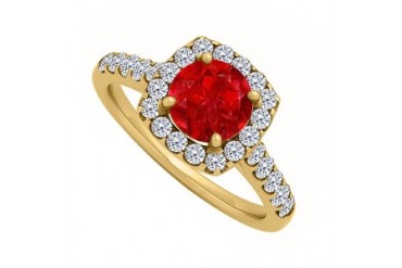 Ruby and CZ Halo Engagement Ring in Yellow Gold Vermeil 1.75 CT TGW