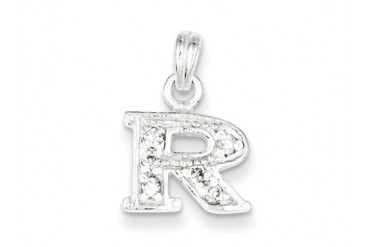 Sterling Silver Cubic Zirconia Initial R Pendant Chain Included