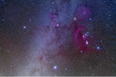 Orion and Canis Major showing dog stars Sirius and Procyon.