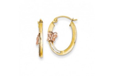 Tri-Colored 14K Gold Butterfly Oval Hoop Earrings