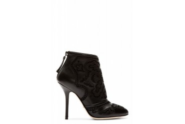 Dolce And Gabbana Black Leather Broderie Anglaise Boots