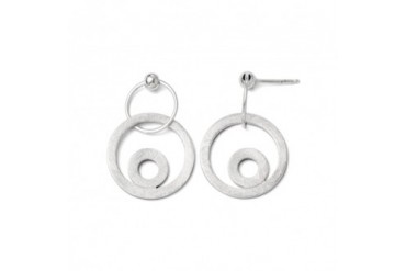 Polished and Textured Circle Dangle Post Earrings in Sterling Silver