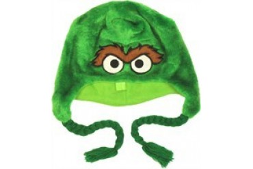 Sesame Street Oscar the Grouch Head Fuzzy Lapland Peruvian Tasseled Embroidered Beanie