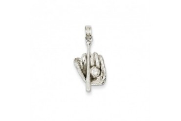 3D Baseball Pendant in 14 Karat White Gold