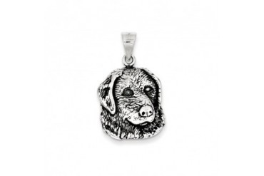 20mm Antiqued Dog Head Pendant in Sterling Silver