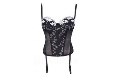 Tulle Detachable Straps Back Busk Closure Shapewear (125044409)