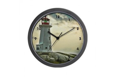 Lighthouse on Granite Wall Clock