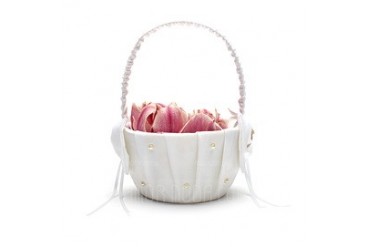 Beautiful Flower Basket in Satin With Bow/Faux Pearl (102047558)