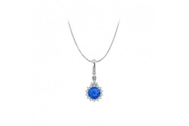 Royal Sapphire Diamonds Round Pendant in 14K White Gold