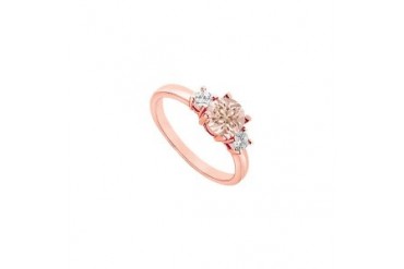 Four Prong Set Morganite and Cubic Zirconia on 14K Rose Gold Engagement Rin