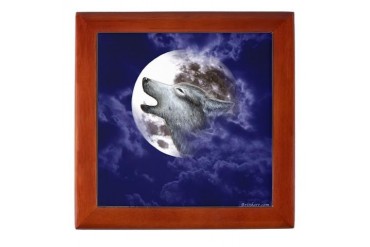 Moon Wolf Keepsake Tile Box Animals Keepsake Box by CafePress