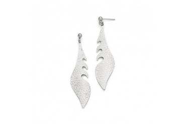 Long Textured Abstract Post Dangle Earrings in Sterling Silver