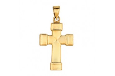 14k Yellow Gold Shiny Finish Square Tube Cross Pendant