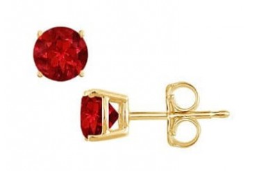 Yellow Gold Vermeil Prong Set Created Ruby Stud Earrings 1.00 CT TGW