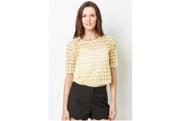Yellow See Through Aztec Print Top