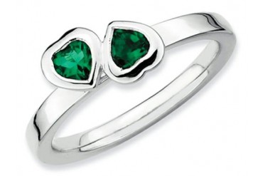 Stackable Expressions Silver Simulated Emerald Double Heart Stackable Ring