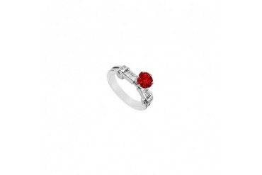 Half Carat Princess Cut Diamond and Natural Ruby Engagement Ring in 14K Whi