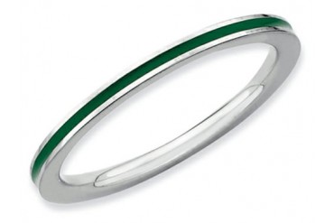 Stackable Expressions Sterling Silver Green Enameled 1.5mm Stackable Ring