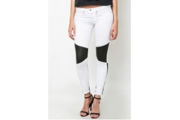 Jeather Inset Wht Moto Skinny