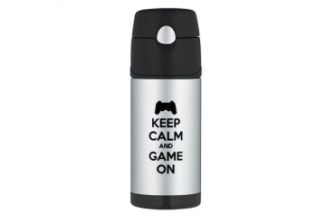 Keep calm and game on Funny Thermos Bottle 12oz by CafePress