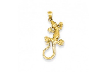 2D Polished Gecko Pendant in 14 Karat Yellow Gold