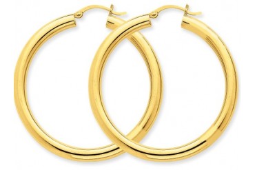10k Polished 4mm X 45mm Tube Hoop Earrings