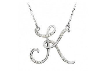 Diamond Script Initial Necklace in Sterling Silver, Letter K