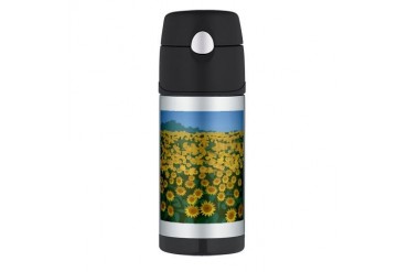 Field Of Sunflower Art Thermos Bottle 12oz by CafePress