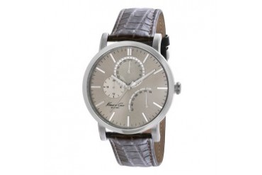 Slim Multifunction Watch With Brown Croco-Embossed Strap