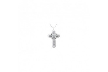 Cross Pendant Necklace with Center Wrap in White Gold 14K of 0.25 Carat Dia