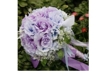 Romantic Purple Round Satin Bridal Bouquets (124032070)