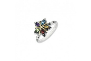 Antiqued Silver Stackable Multi-Gem Ring
