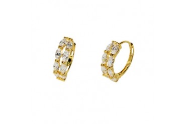 18K Gold Plated Or Rhodium Plated Sterling Silver 2 Row Marquise CZ Huggie