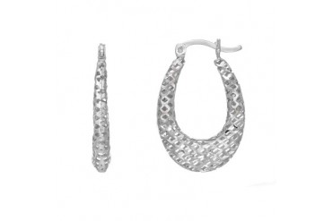 Sterling Silver with Rhodium Finish Fancy Oval Hoop Earrings