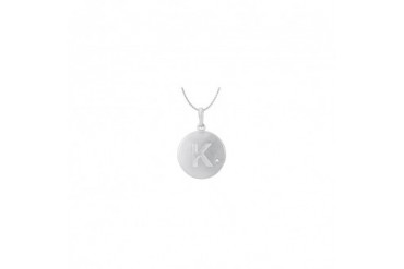 Engrave Block Initial K Disc Pendant in 14K White Gold 0.005 Carat Diamond