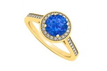 Created Sapphire and Cubic Zirconia Halo Engagement Ring in Yellow Gold Ver